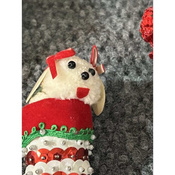 VINTAGE Christmas Ornaments Push Pin Beaded Satin Sequin Lot Of 5 #11 - Picture 7 of 9